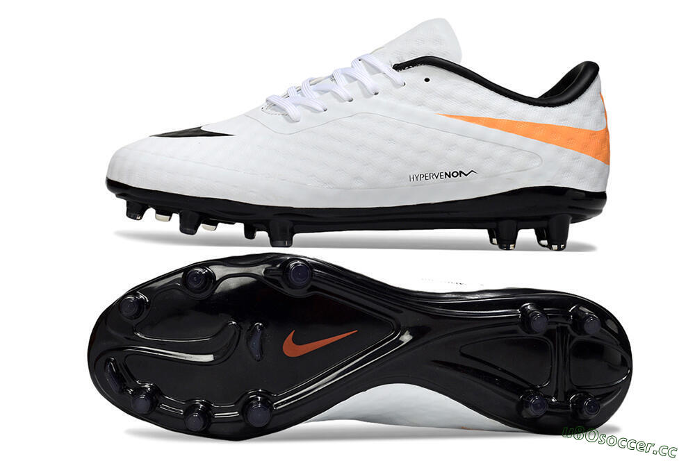 Men's Nike Hypervenom Phantom FG Firm Ground Low-Tops Football Boots - White/Black/Orange 1
