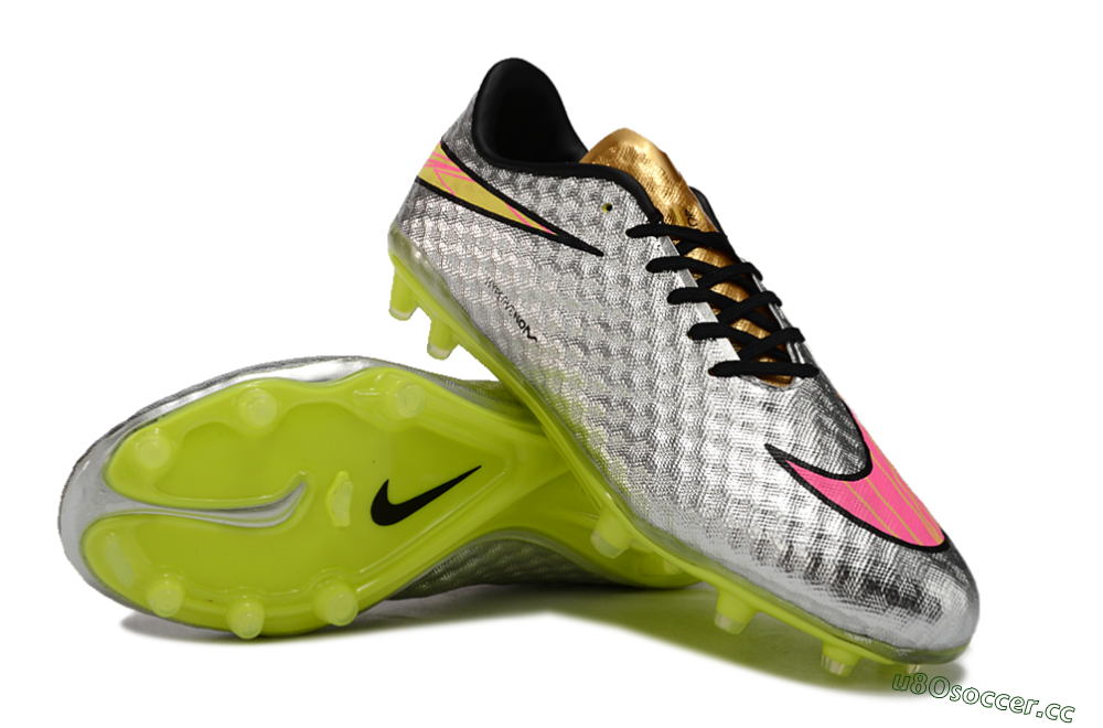 Men's Nike Hypervenom Phantom FG Firm Ground Low-Tops Football Boots - Silver/Pink/Yellow 3