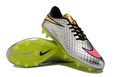 Men's Nike Hypervenom Phantom FG Firm Ground Low-Tops Football Boots - Silver/Pink/Yellow