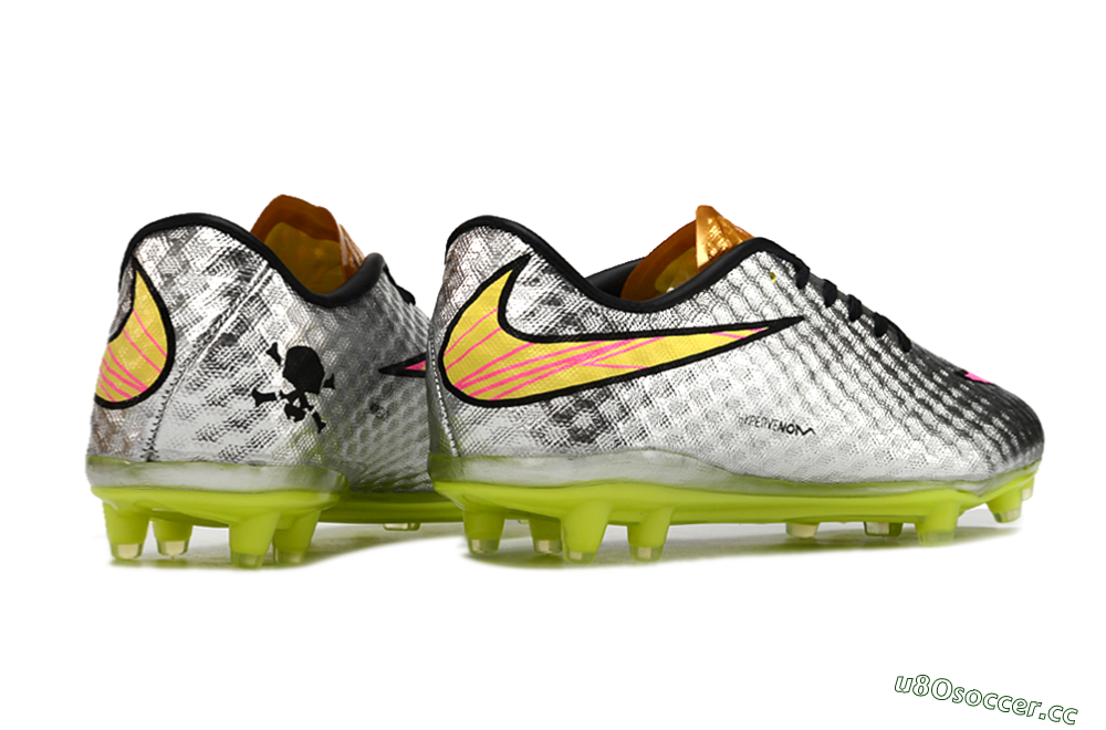 Men's Nike Hypervenom Phantom FG Firm Ground Low-Tops Football Boots - Silver/Pink/Yellow 6
