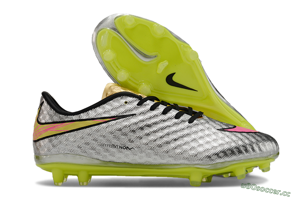 Men's Nike Hypervenom Phantom FG Firm Ground Low-Tops Football Boots - Silver/Pink/Yellow 2