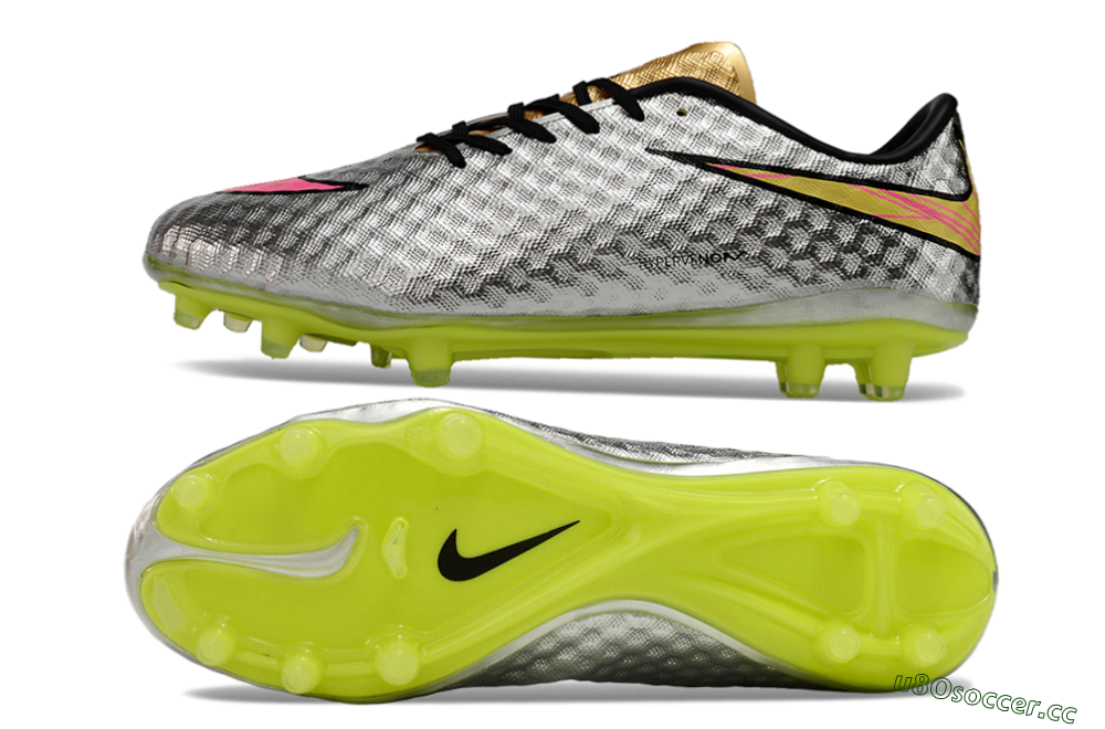 Men's Nike Hypervenom Phantom FG Firm Ground Low-Tops Football Boots - Silver/Pink/Yellow 1