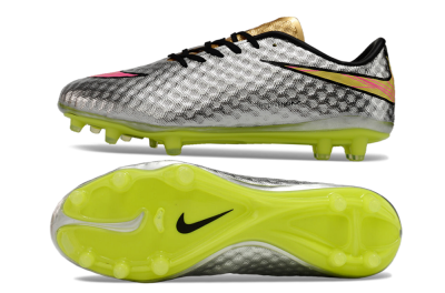 Men's Nike Hypervenom Phantom FG Firm Ground Low-Tops Football Boots - Silver/Pink/Yellow