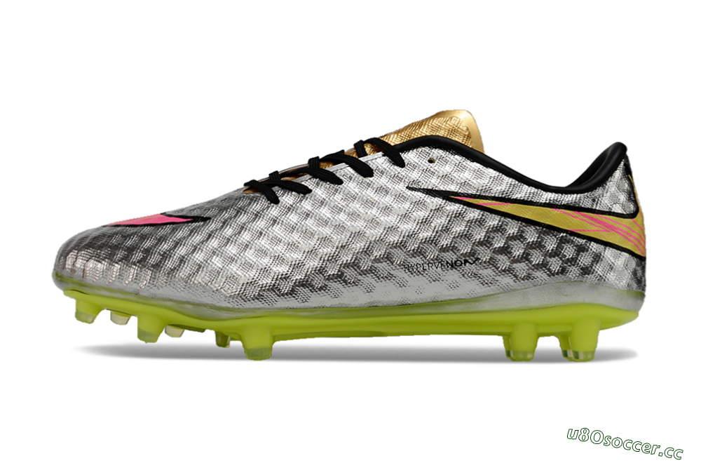 Men's Nike Hypervenom Phantom FG Firm Ground Low-Tops Football Boots - Silver/Pink/Yellow 0