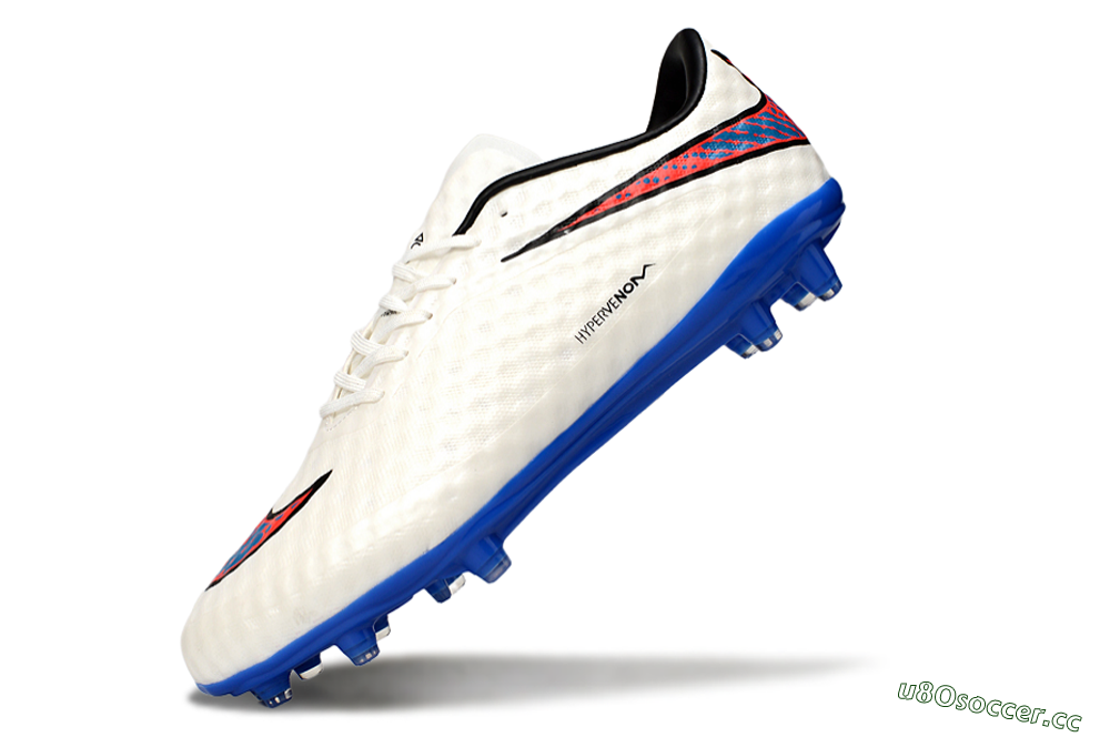 Men's Nike Hypervenom Phantom FG Firm Ground Low-Tops Football Boots - White/Red/Blue 5