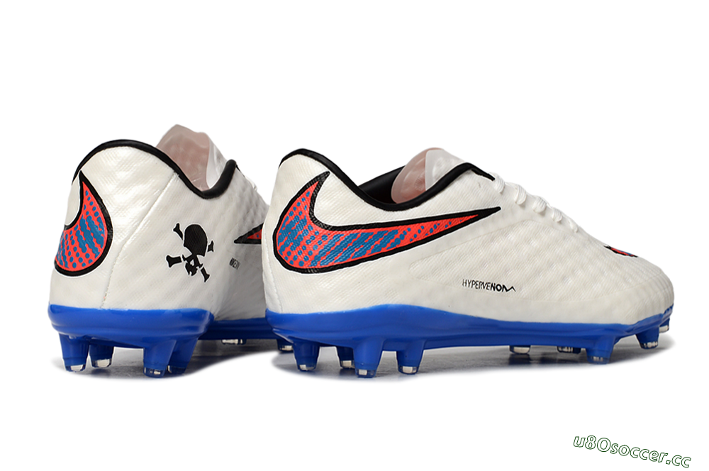 Men's Nike Hypervenom Phantom FG Firm Ground Low-Tops Football Boots - White/Red/Blue 6