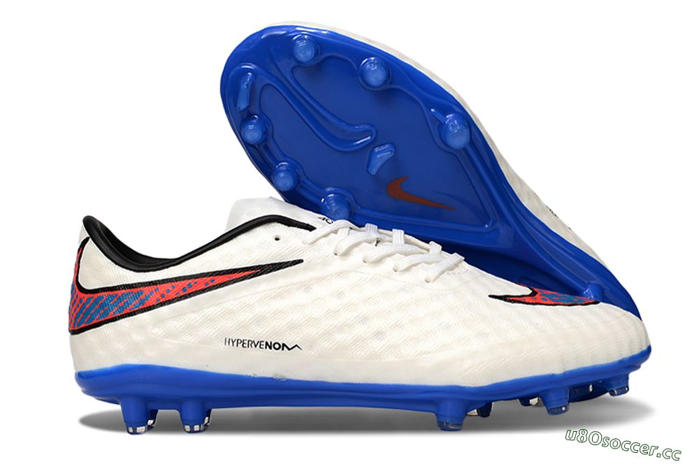 Men's Nike Hypervenom Phantom FG Firm Ground Low-Tops Football Boots - White/Red/Blue 2
