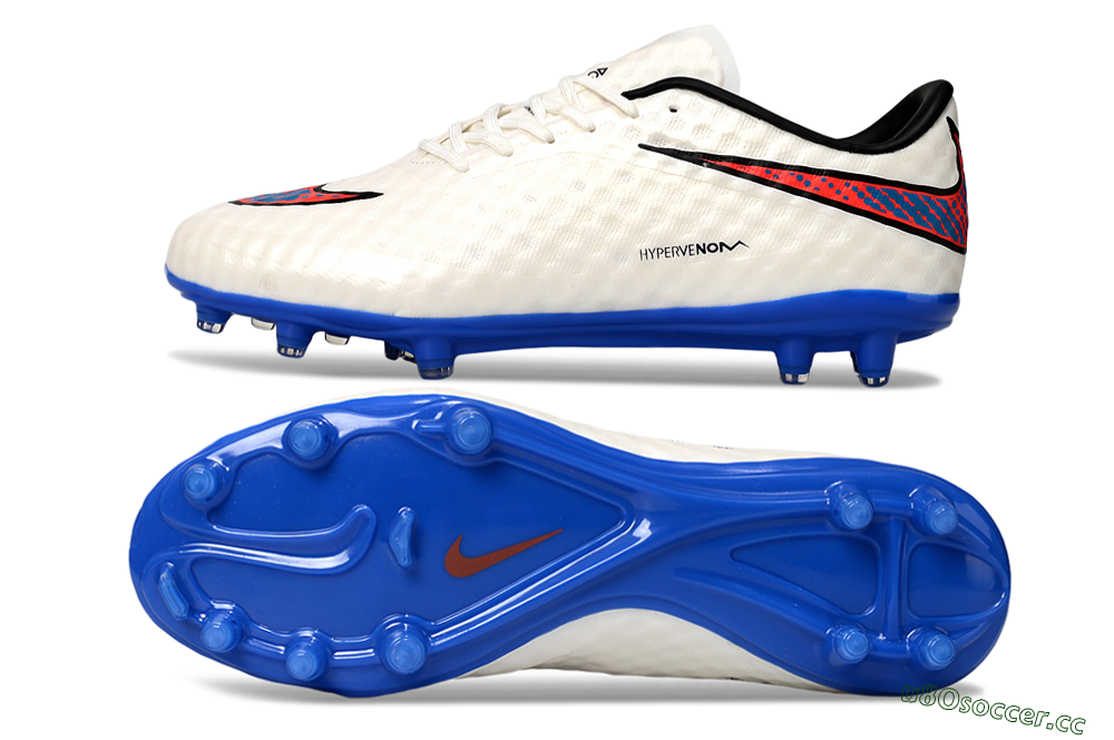 Men's Nike Hypervenom Phantom FG Firm Ground Low-Tops Football Boots - White/Red/Blue 1