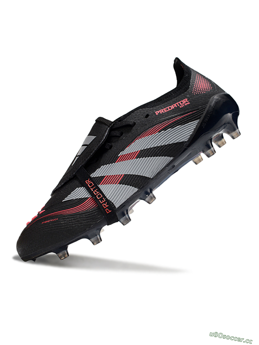 Unisex Adidas Predator 25 Elite Foldover Tongue AG Artificial Grass Low-Tops Football Boots - Black/Red/Silver 5