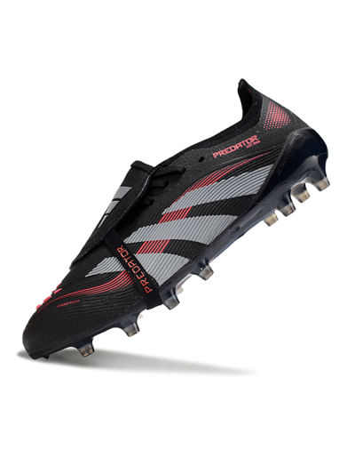 Unisex Adidas Predator 25 Elite Foldover Tongue AG Artificial Grass Low-Tops Football Boots - Black/Red/Silver