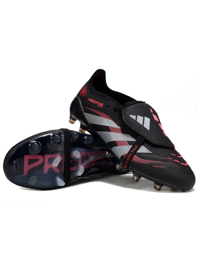 Unisex Adidas Predator 25 Elite Foldover Tongue AG Artificial Grass Low-Tops Football Boots - Black/Red/Silver
