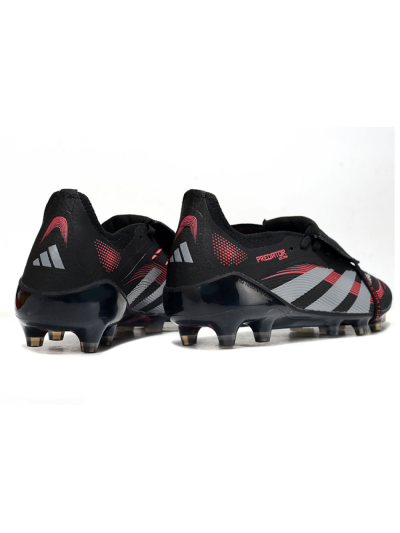 Unisex Adidas Predator 25 Elite Foldover Tongue AG Artificial Grass Low-Tops Football Boots - Black/Red/Silver