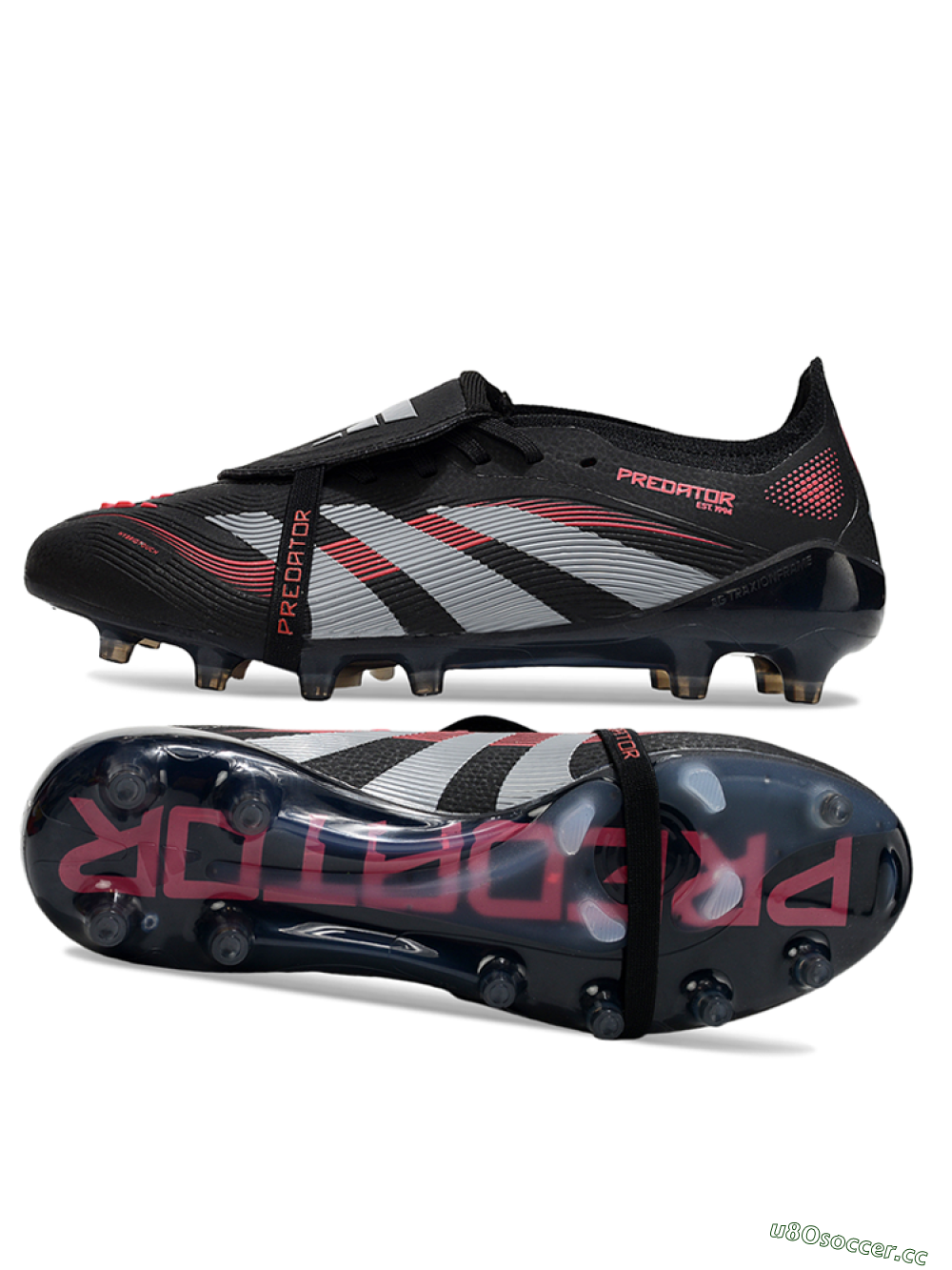 Unisex Adidas Predator 25 Elite Foldover Tongue AG Artificial Grass Low-Tops Football Boots - Black/Red/Silver 1