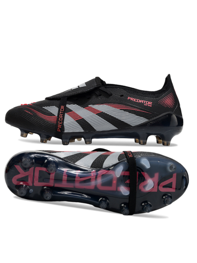Unisex Adidas Predator 25 Elite Foldover Tongue AG Artificial Grass Low-Tops Football Boots - Black/Red/Silver