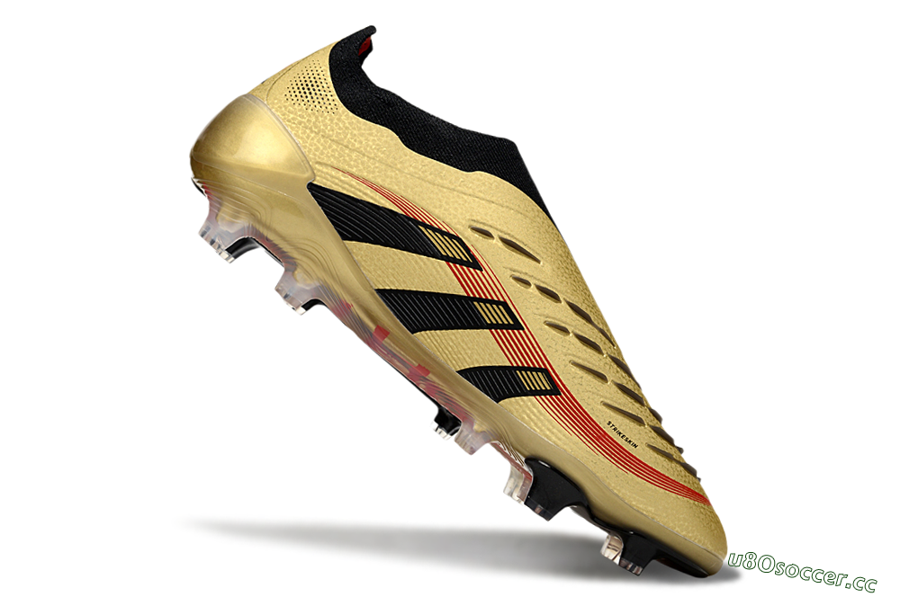 Men's Adidas Predator 25 Elite Laceless FG Firm Ground Low-Tops Football Boots - Gold/Black/Red 4