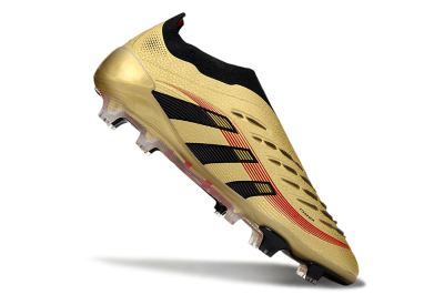 Men's Adidas Predator 25 Elite Laceless FG Firm Ground Low-Tops Football Boots - Gold/Black/Red