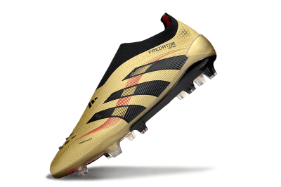 Men's Adidas Predator 25 Elite Laceless FG Firm Ground Low-Tops Football Boots - Gold/Black/Red