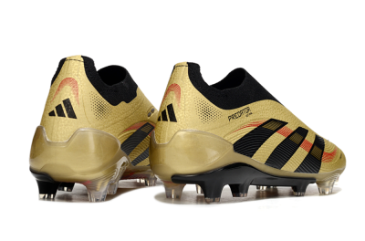 Men's Adidas Predator 25 Elite Laceless FG Firm Ground Low-Tops Football Boots - Gold/Black/Red