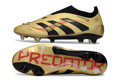 Men's Adidas Predator 25 Elite Laceless FG Firm Ground Low-Tops Football Boots - Gold/Black/Red