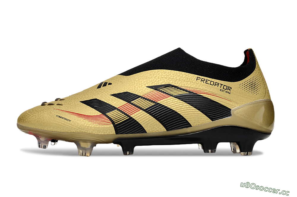 Men's Adidas Predator 25 Elite Laceless FG Firm Ground Low-Tops Football Boots - Gold/Black/Red 0