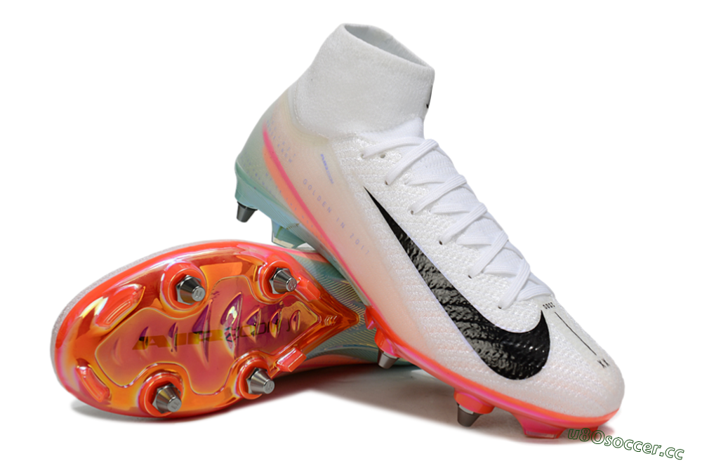 Men's Nike Air Zoom Mercurial Superfly 10 Elite SG Soft Ground High-Tops Football Boots - White/Black/Pink 3