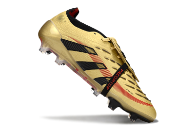 Unisex Adidas Predator 25 Elite Foldover Tongue FG Firm Ground Low-Tops Football Boots - Gold/Black/Red
