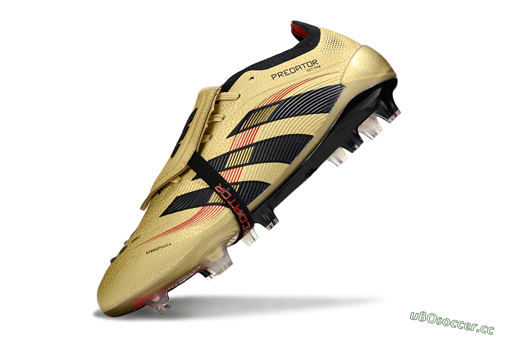 Unisex Adidas Predator 25 Elite Foldover Tongue FG Firm Ground Low-Tops Football Boots - Gold/Black/Red 5