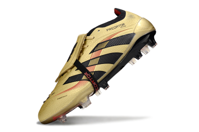 Unisex Adidas Predator 25 Elite Foldover Tongue FG Firm Ground Low-Tops Football Boots - Gold/Black/Red