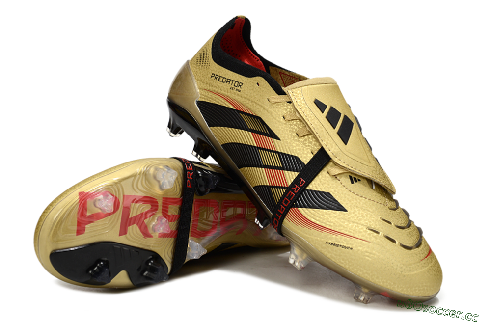 Unisex Adidas Predator 25 Elite Foldover Tongue FG Firm Ground Low-Tops Football Boots - Gold/Black/Red 3