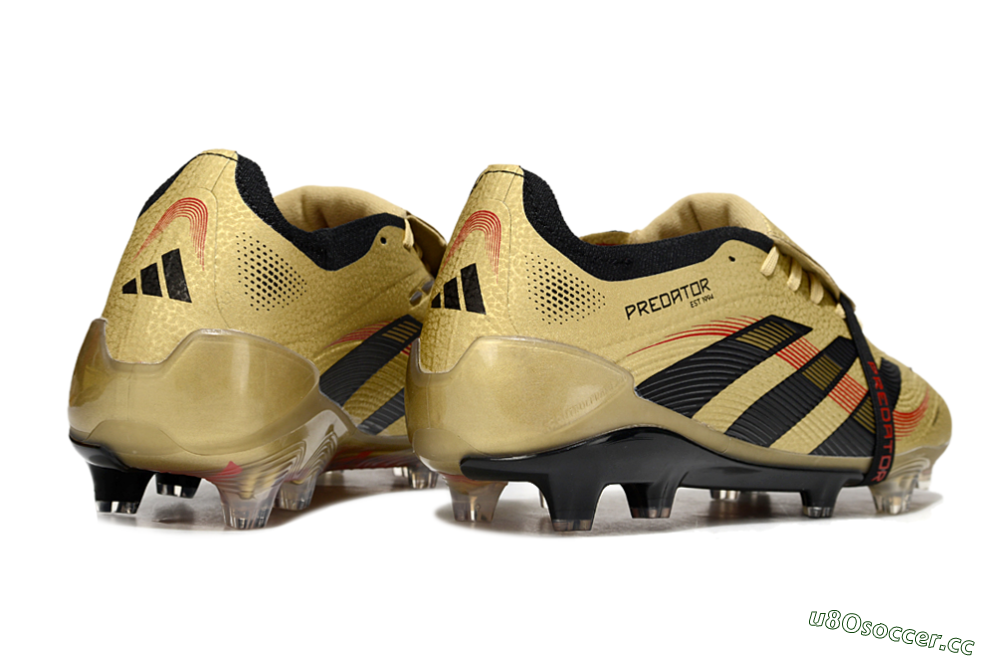 Unisex Adidas Predator 25 Elite Foldover Tongue FG Firm Ground Low-Tops Football Boots - Gold/Black/Red 6