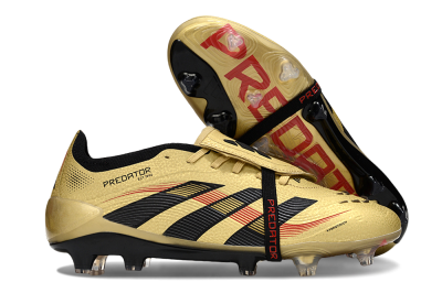 Unisex Adidas Predator 25 Elite Foldover Tongue FG Firm Ground Low-Tops Football Boots - Gold/Black/Red