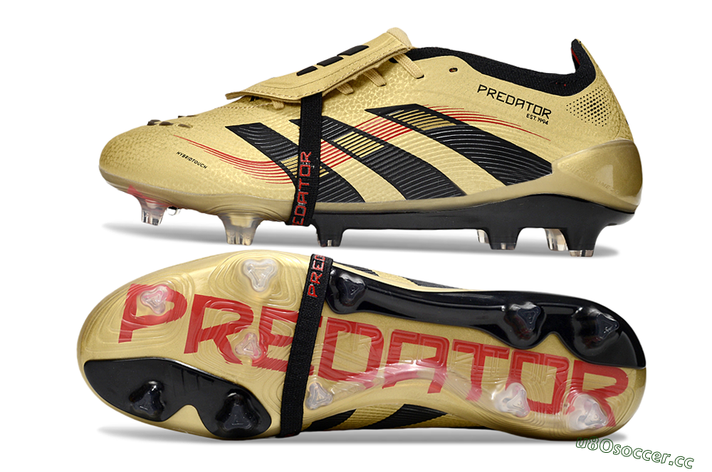 Unisex Adidas Predator 25 Elite Foldover Tongue FG Firm Ground Low-Tops Football Boots - Gold/Black/Red 1
