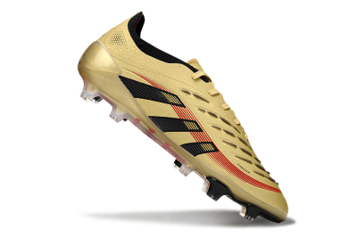 Unisex Adidas Predator 25 Elite FG Firm Ground Low-Tops Football Boots - Gold/Black/Red