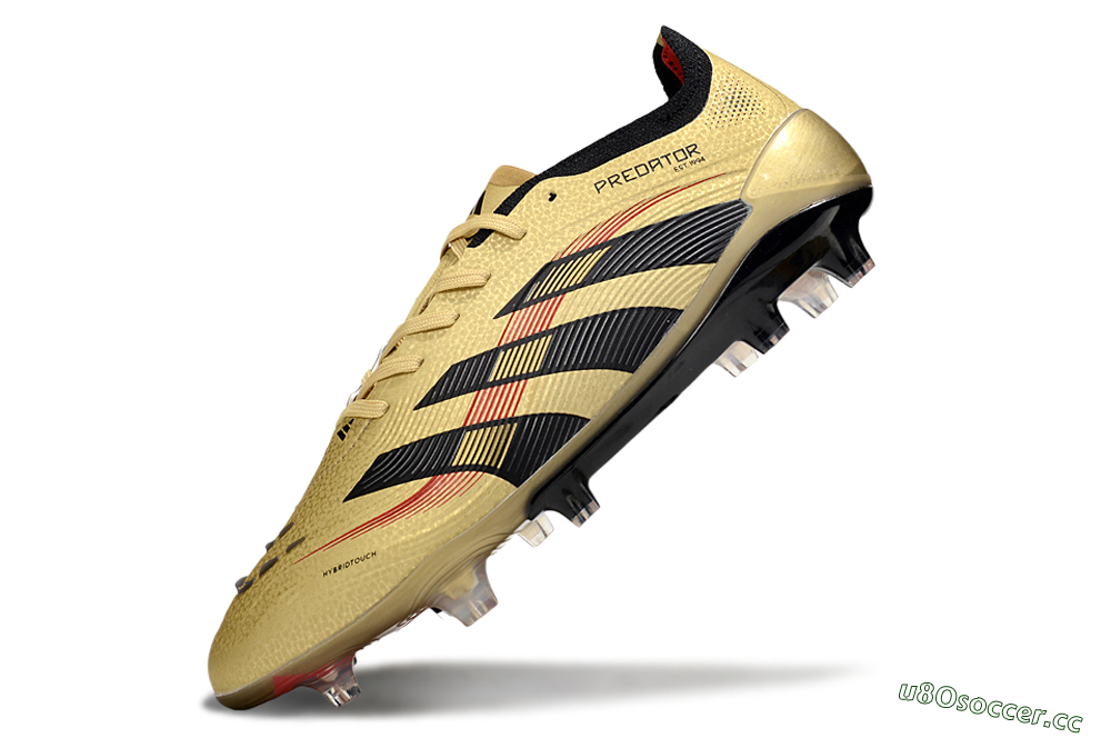 Unisex Adidas Predator 25 Elite FG Firm Ground Low-Tops Football Boots - Gold/Black/Red 5