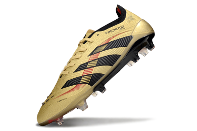 Unisex Adidas Predator 25 Elite FG Firm Ground Low-Tops Football Boots - Gold/Black/Red