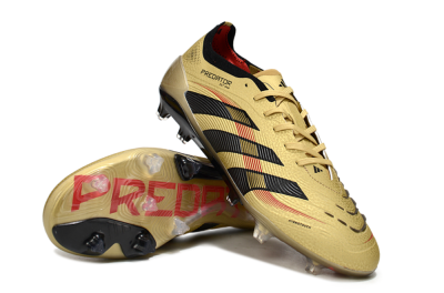 Unisex Adidas Predator 25 Elite FG Firm Ground Low-Tops Football Boots - Gold/Black/Red