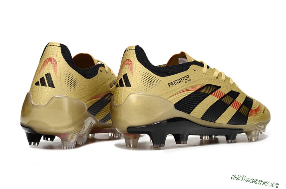 Unisex Adidas Predator 25 Elite FG Firm Ground Low-Tops Football Boots - Gold/Black/Red 6