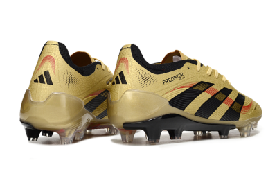 Unisex Adidas Predator 25 Elite FG Firm Ground Low-Tops Football Boots - Gold/Black/Red