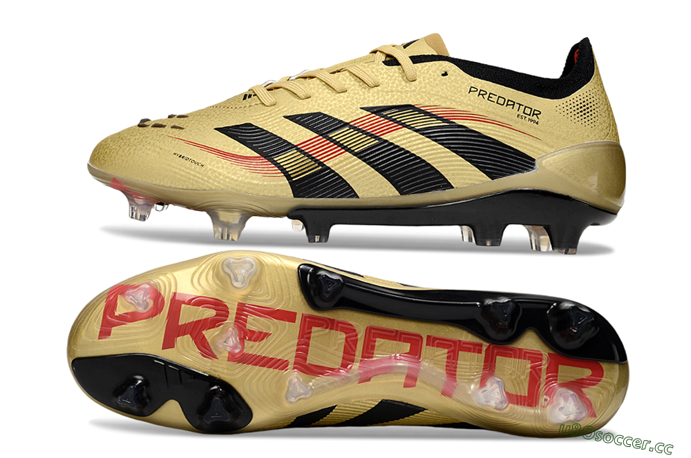 Unisex Adidas Predator 25 Elite FG Firm Ground Low-Tops Football Boots - Gold/Black/Red 1