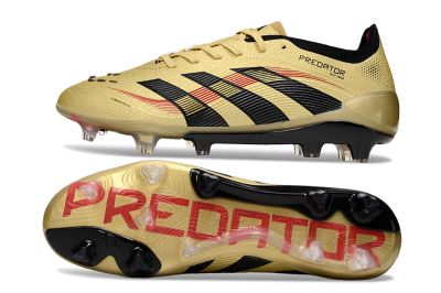 Unisex Adidas Predator 25 Elite FG Firm Ground Low-Tops Football Boots - Gold/Black/Red