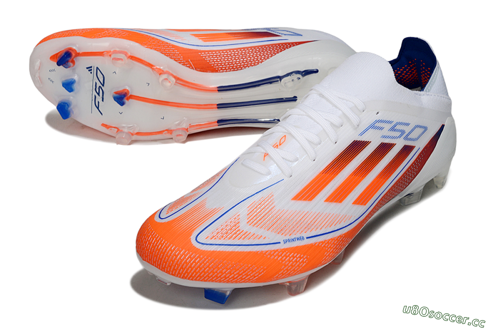 Men's Adidas F50 Elite FG Firm Ground Low-Tops Football Boots - White/Red/Blue 3