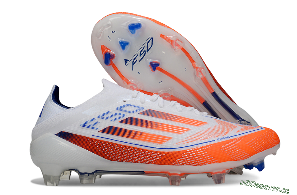 Men's Adidas F50 Elite FG Firm Ground Low-Tops Football Boots - White/Red/Blue 2