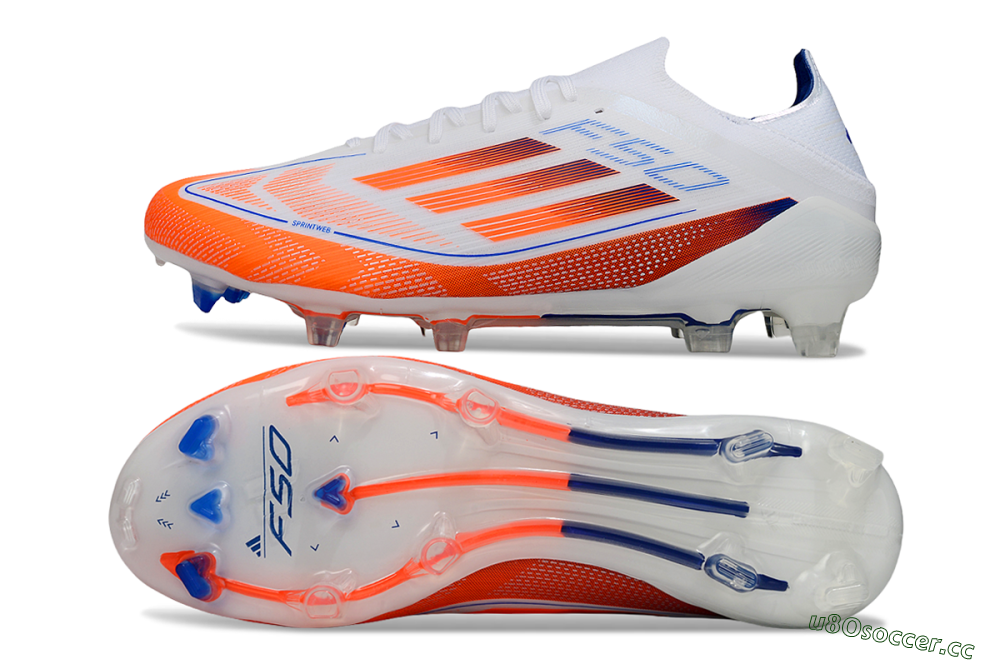 Men's Adidas F50 Elite FG Firm Ground Low-Tops Football Boots - White/Red/Blue 1