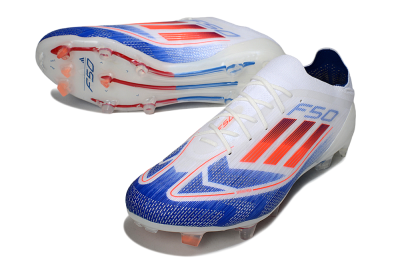 Men's Adidas F50 Elite FG Firm Ground Low-Tops Football Boots - White/Blue/Red