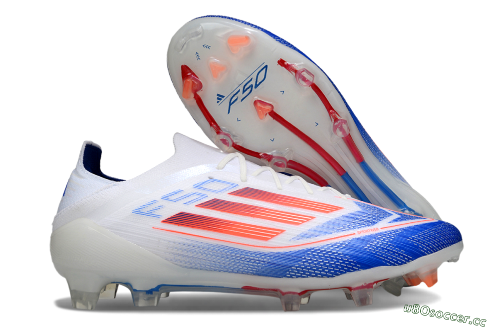 Men's Adidas F50 Elite FG Firm Ground Low-Tops Football Boots - White/Blue/Red 2
