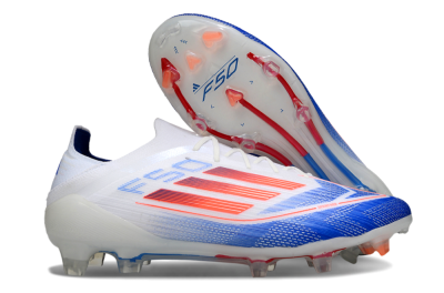 Men's Adidas F50 Elite FG Firm Ground Low-Tops Football Boots - White/Blue/Red