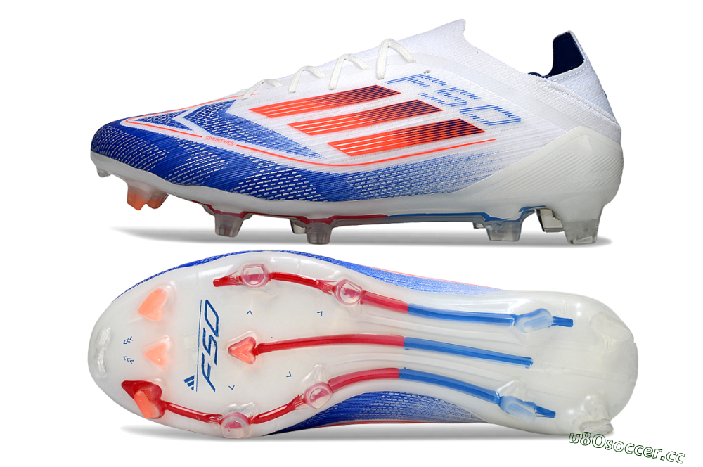 Men's Adidas F50 Elite FG Firm Ground Low-Tops Football Boots - White/Blue/Red 1