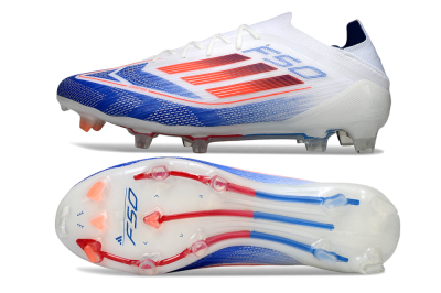 Men's Adidas F50 Elite FG Firm Ground Low-Tops Football Boots - White/Blue/Red