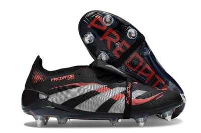 Men's Adidas Predator 25 Elite Foldover Tongue SG Soft Ground Low-Tops Football Boots - Black/Red/Silver