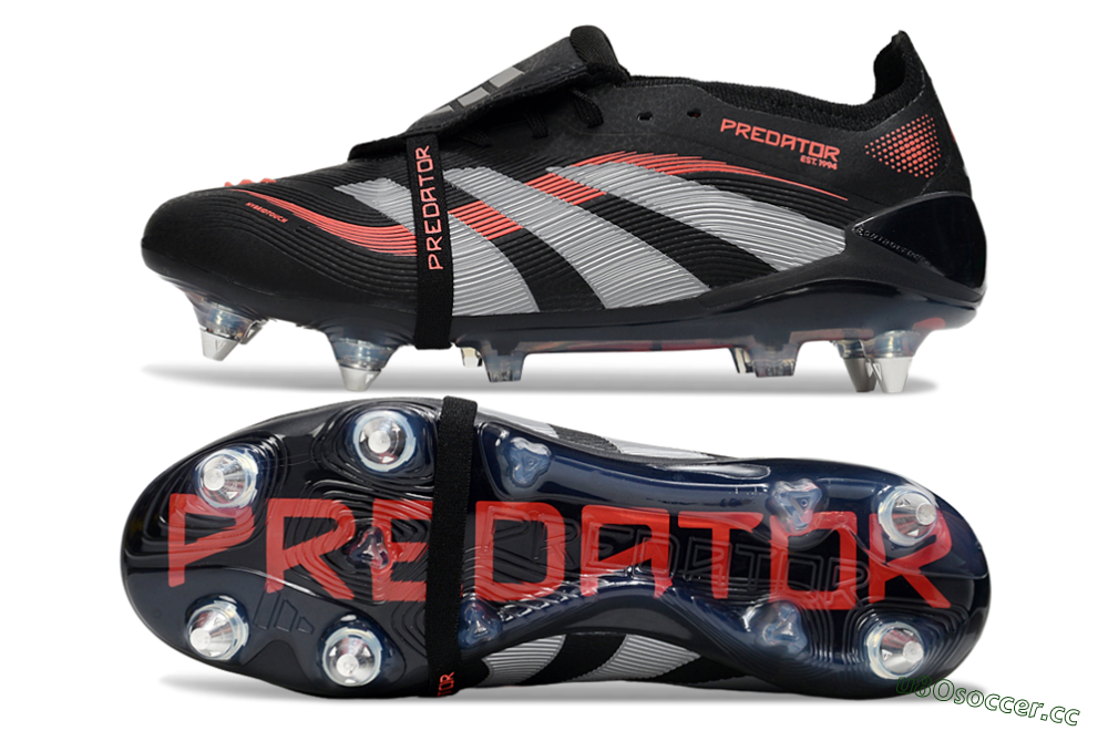 Men's Adidas Predator 25 Elite Foldover Tongue SG Soft Ground Low-Tops Football Boots - Black/Red/Silver 1